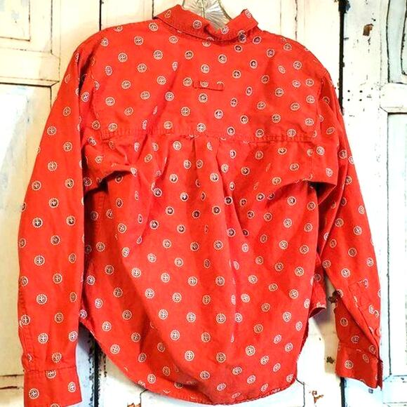PS Sport Red Southwestern Top Size SP Cotton 2 Pockets Retro Long Sleeve - Picture 8 of 9